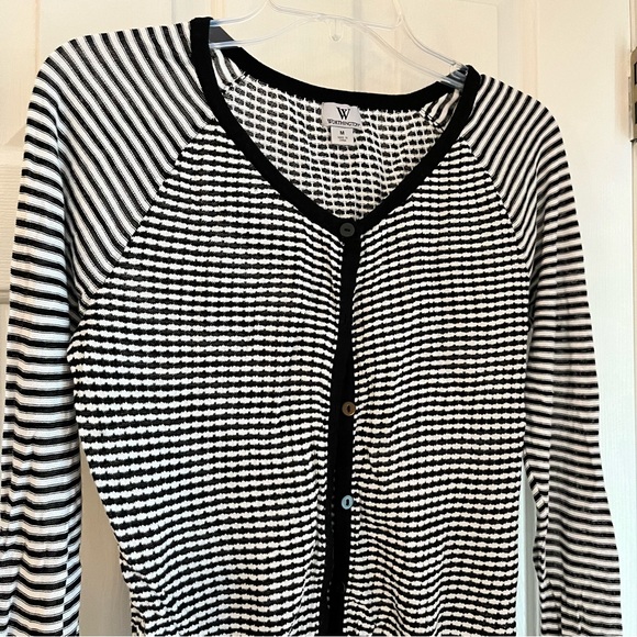 Worthington Black White Check Lightweight Buttons Knit Cardigan Sweater Size M - Picture 2 of 10